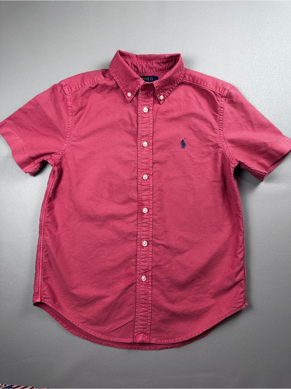 Polo Ralph Lauren Boys M 10-12 Pink Short Sleeve Button Down Shirt Cotton